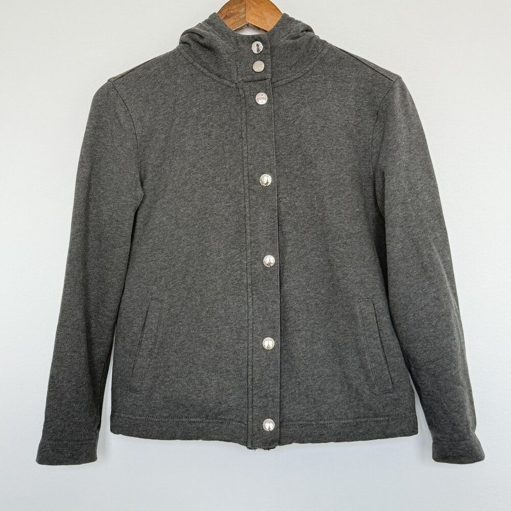 Lauren Ralph Lauren Jacket Womens Medium Gray Hooded Zip Fleece Lined Made USA